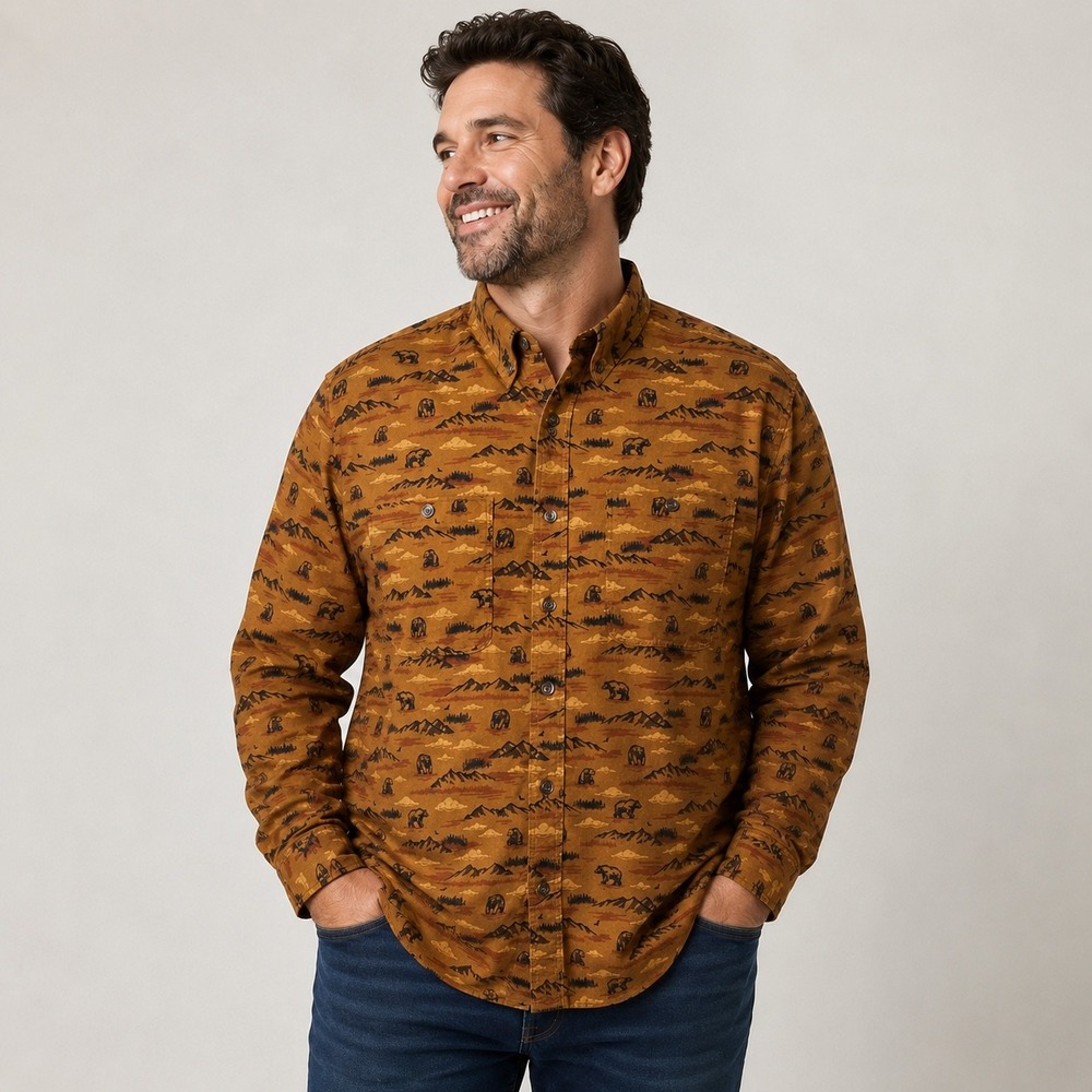 Duluth Untucked Button Down Shirt Relaxed Fit Mens 3XL Brown Bear Mountain